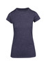 A navy blue women's athletic T-shirt with short sleeves and a fitted design. It features a branding logo.