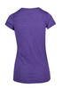 A purple women's athletic T-shirt with a fitted design and short sleeves, featuring a logo on the back.