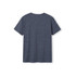 A heather navy blue unisex t-shirt with a round neck and short sleeves, featuring a logo.