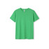 A green heather T-shirt with a classic crew neck and short sleeves, featuring a logo.