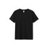 A black unisex T-shirt with a crew neckline and short sleeves. It has a branding logo on the label.