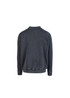 A unisex stone wash sweatshirt in dark grey, featuring a relaxed fit and ribbed cuffs. It has a logo on the back.