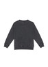 A grey kids' stone wash sweatshirt featuring a crew neck and long sleeves, with a ribbed hem. It has a logo.