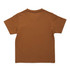 A brown kids' T-shirt with short sleeves and a plain back, featuring a simple design.
