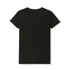 A black women's t-shirt with a simple design, featuring a logo on the back.