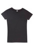 A black women's organic cotton T-shirt with a classic short-sleeve design and a crew neckline.