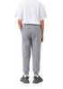 Grey three-layer cotton track pants with a tapered fit, featuring an elastic waistband and ribbed cuffs.