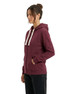 A burgundy heavy zip fleece hoodie featuring a front zipper and white drawstrings, with a subtle logo on the fabric.
