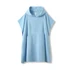A light blue hooded towel made from 100% cotton, featuring a kangaroo pocket and a soft, absorbent design.