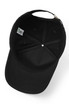 A black 5-panel cap made of 280gsm 100% cotton drill, featuring a logo inside.
