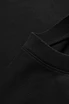 A close-up of a black oversized T-shirt featuring a round neckline and soft fabric texture.