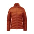A women's thermal jacket in a warm orange hue, featuring a zip closure and a padded design. It has a logo.