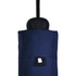 A navy blue umbrella set with a black handle, featuring a branding label on the cover.
