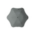 A grey umbrella with a unique shape, featuring a central button and a simple, modern design.