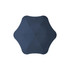 A navy BLUNT Metro Umbrella with a unique octagonal shape and a central button, featuring a logo.