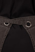 A dark grey half bistro apron featuring a stylish tie and metal ring accents, ideal for workwear use.
