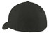 A black Port Authority Flexfit cap with a rounded crown and curved brim, featuring a logo on the side.