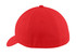 A red cotton twill cap featuring a back view, complete with a logo and ventilation eyelets.