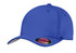 A blue Port Authority Flexfit Cotton Twill Cap with a curved brim and a fitted design. It features a logo.