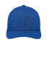 A blue Port Authority Flexfit Cotton Twill Cap with a curved brim and a logo on the front.