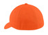 An orange cap with a curved brim and a smooth surface, featuring a logo on the front.