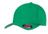 A green Flexfit cotton twill cap featuring a curved brim and a logo on the side.