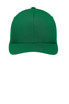 A green Port Authority Flexfit Cotton Twill Cap featuring a blank front and a logo on the side.