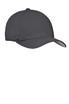 A grey cotton twill cap featuring a logo, designed as a flex fit headwear option.