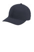 A navy blue cap featuring a flexible fit design and a rounded crown. It includes a logo on the front.
