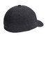 A grey Flexfit Delta cap with a curved peak and a smooth texture, featuring a logo on the side.