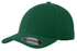 A green Sport-Tek Flexfit Performance Solid Cap, featuring a logo, with a classic curved brim design.