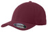 A maroon cap with a curved brim and a fitted design, featuring a brand logo on the side.
