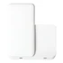 A white 3 in 1 wireless charger with a sleek, minimalist design and a logo on its surface.