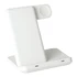 A white 3-in-1 wireless charger featuring a sleek, modern design with multiple charging surfaces and a logo.