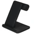 A black 3 in 1 wireless charger with a stand, featuring a sleek, modern design and a round wireless charging pad.