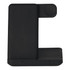 A black 3 in 1 wireless charger with a sleek design and multiple charging surfaces. It features a logo on the side.