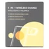 A packaging box for a 3 in 1 wireless charger, featuring bold graphics and a simple, modern design.