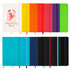 A collection of Venture A5 Notebooks in various colours, including white, orange, red, purple, and black, with logo.