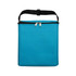 A turquoise insulated cooler bag with a zip closure and a front pocket, featuring a black adjustable strap.