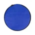 A round blue duffle bag with a zip closure, featuring a black trim and no visible branding.