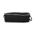A black travel pack with grey trim, featuring a zip closure and side handles for easy carrying.