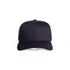 A navy blue trucker cap featuring a smooth front panel and mesh side panels. Includes a logo on the front.