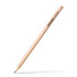 A wooden graphite pencil with a round barrel and a hexagonal tip, featuring a logo on the side.