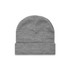A grey cuff beanie with a folded brim, featuring a logo on the side. Suitable for headwear.