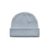 A light blue beanie with a foldable cuff and a textured knit design. Includes a logo.