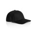 A black cap with a structured design and a curved brim, featuring a logo on the front.