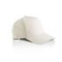 A beige cap with a curved brim and a structured design, featuring a logo on the front.