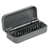 A grey pocket screwdriver tool set containing a handle and 55 various screwdriver bits in a compact case.