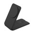 A black foldable wireless charger with a magnetic feature, positioned upright. It has a sleek, minimalist design.
