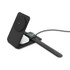 A black foldable 3-in-1 magnetic wireless charger with a spot for a phone, AirPods, and an Apple Watch.